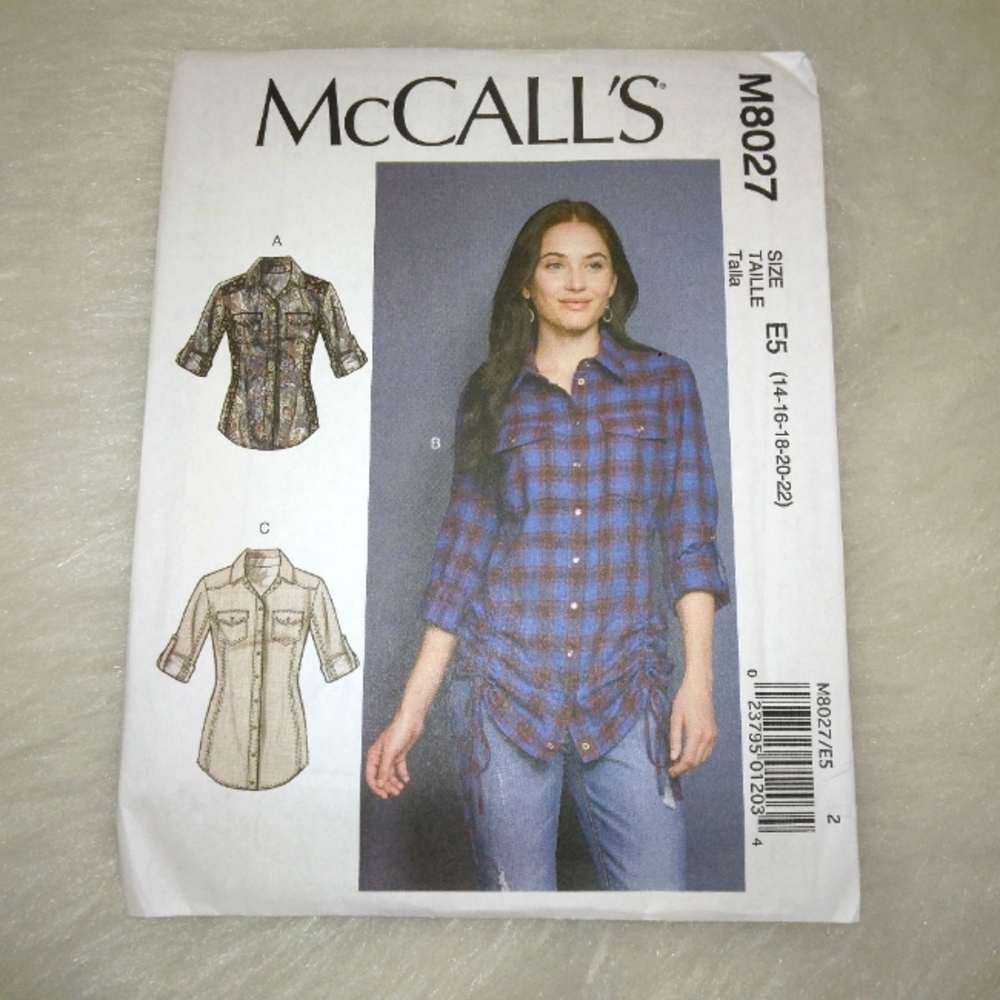McCall's M8027 Misses shirts with optional rouching or laced back Size 14-22